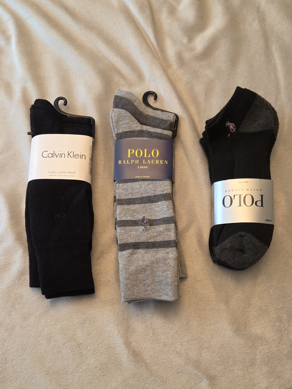 Men's Socks Bundle, Calvin Klein and Ralph Lauren, Black & Grey, Size L (6-12)